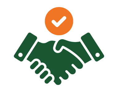 icon of a handshake with a checkmark above the two claspsed hands